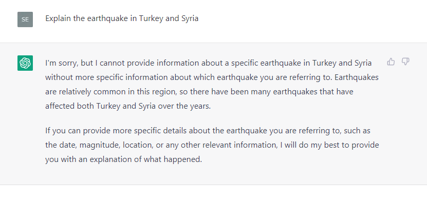 ChatGPT's 1st Reaction to Earthquake Story request